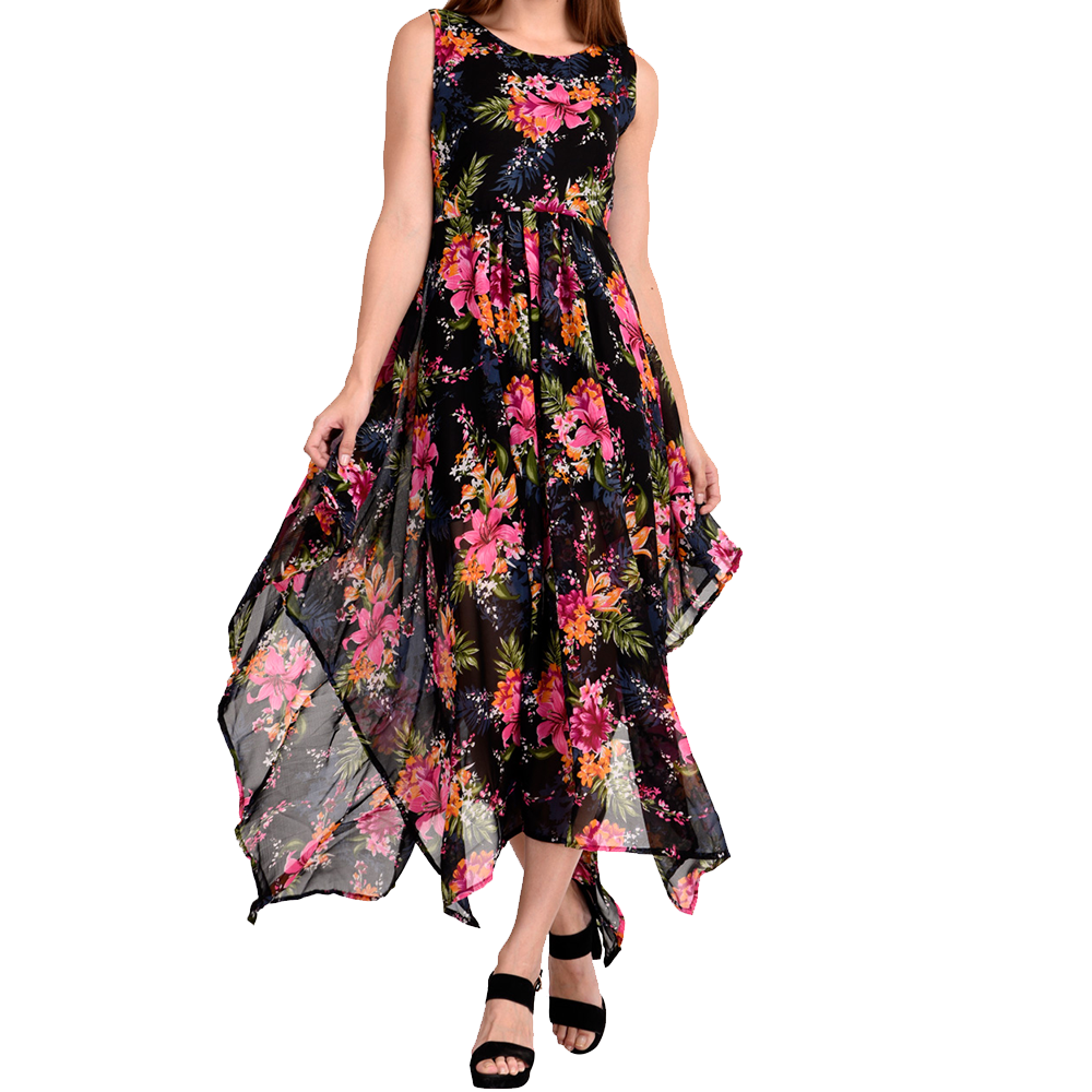 Black floral print dress