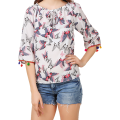 Printed pom pom top